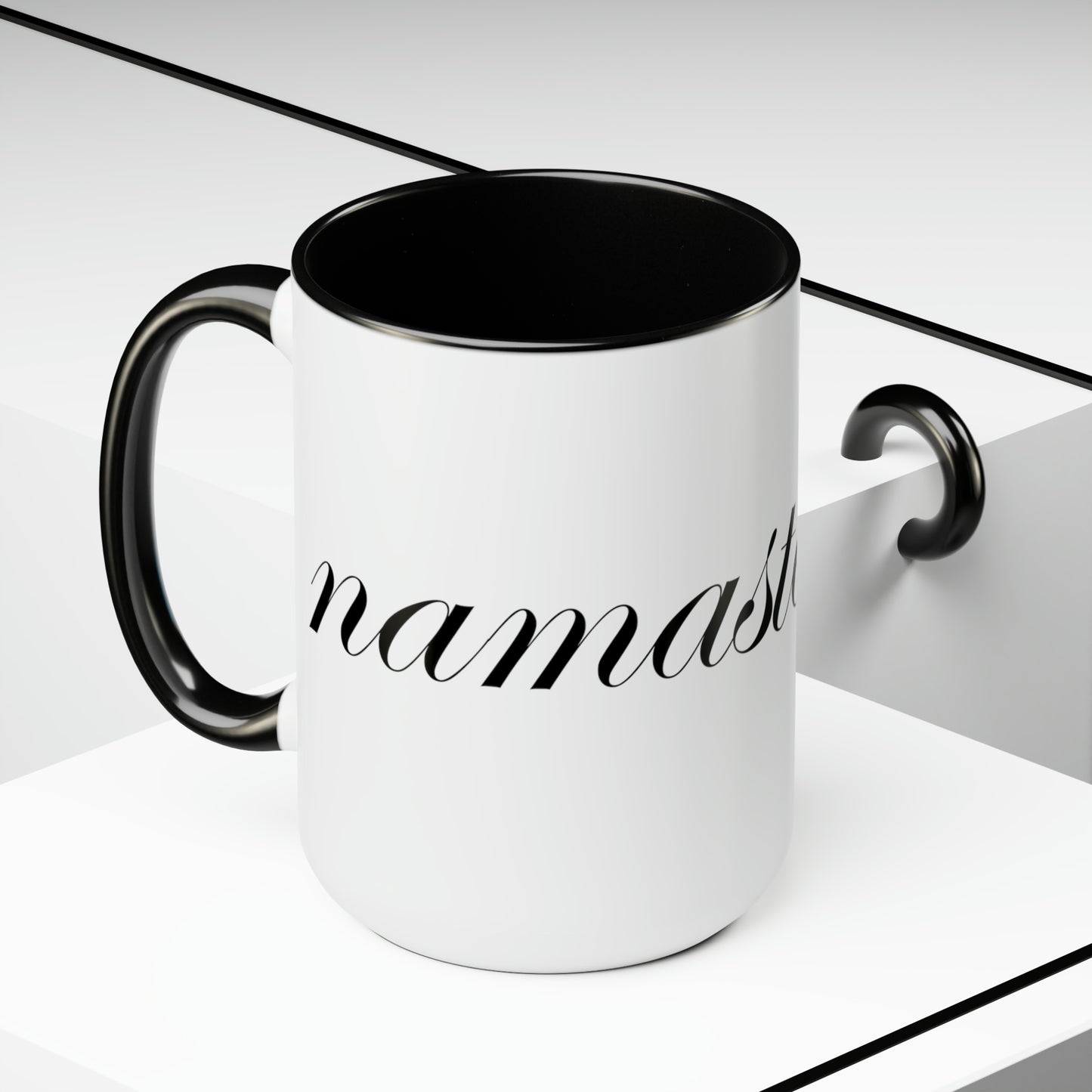 Two Tone Namaste Black Coffee Mug 15oz